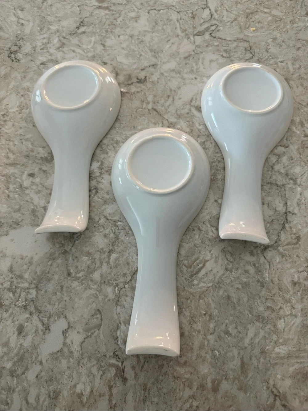 White Ceramic Spoon Rests with Black Floral Accents - Set of 3